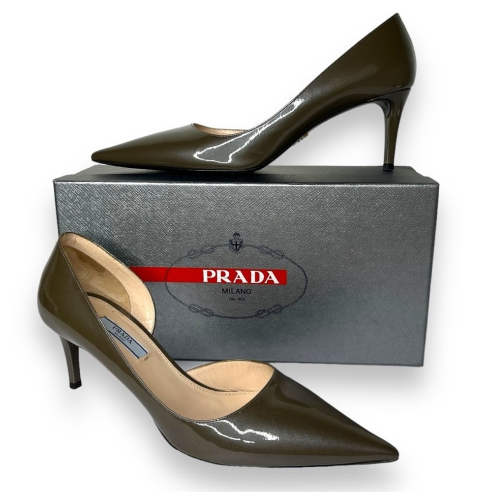 Prada deep Gray Patent Leather Heels